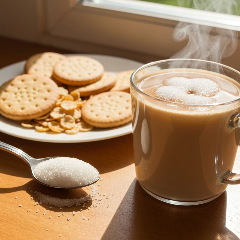 Sugar and common food items in kitchen setting