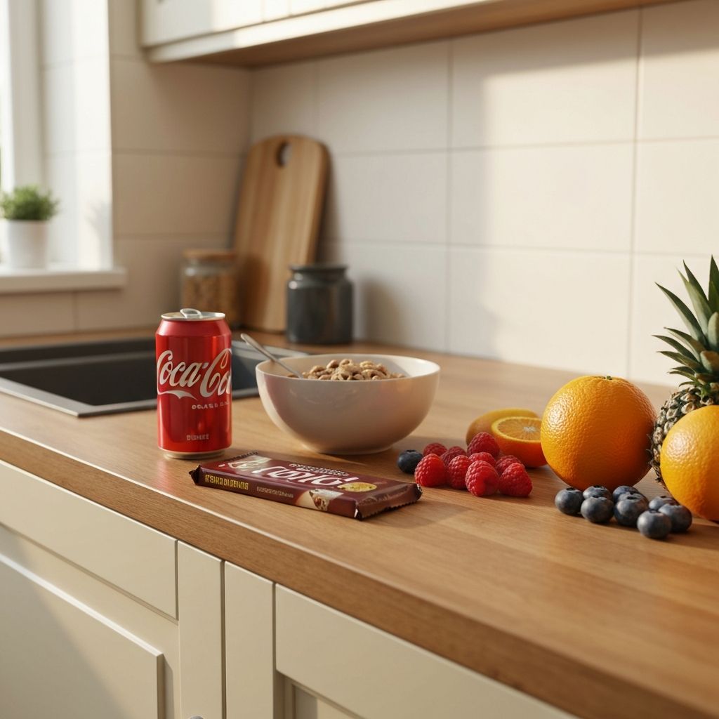 Kitchen counter with common sugary items in natural light